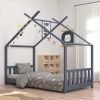 Kids Bed Frame Grey Solid Pine Wood 70x140 cm