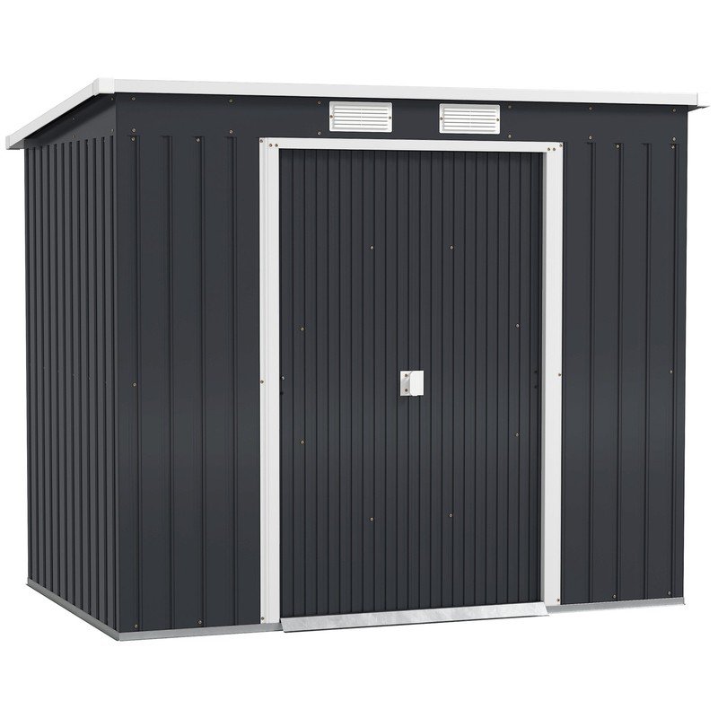 7 x 4ft Metal Garden Storage Shed w/ Double Door Dark Grey - Image 2