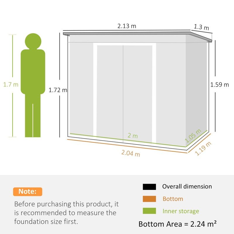 7 x 4ft Metal Garden Storage Shed w/ Double Door Dark Grey - Image 3