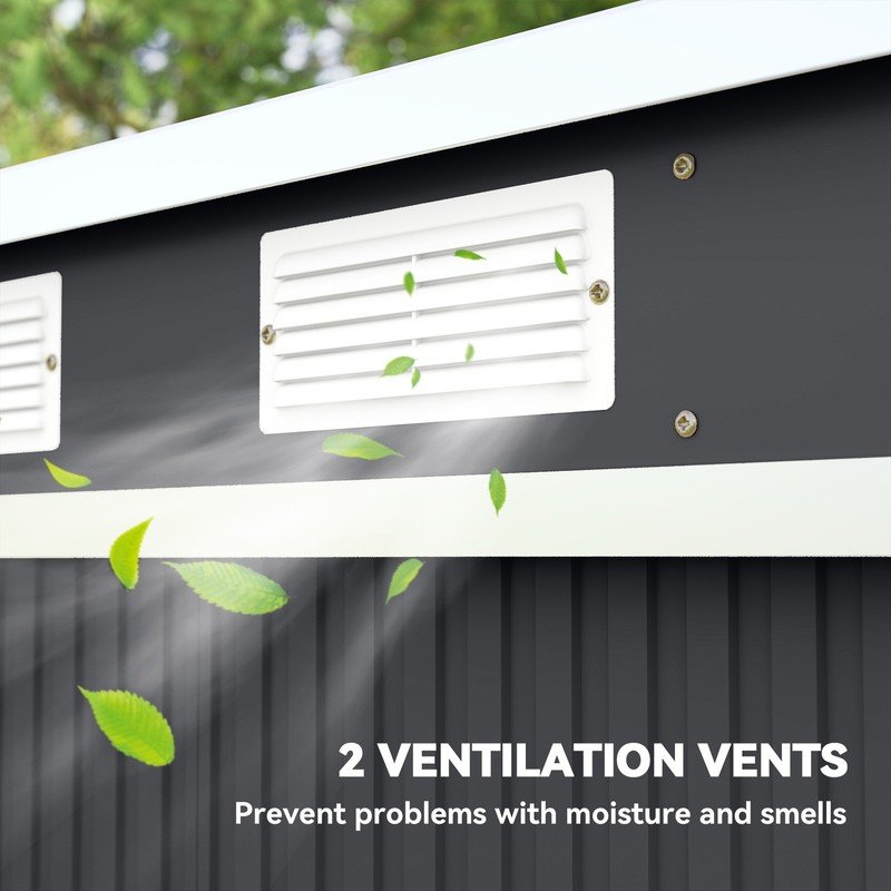 7 x 4ft Metal Garden Storage Shed w/ Double Door Dark Grey - Image 5