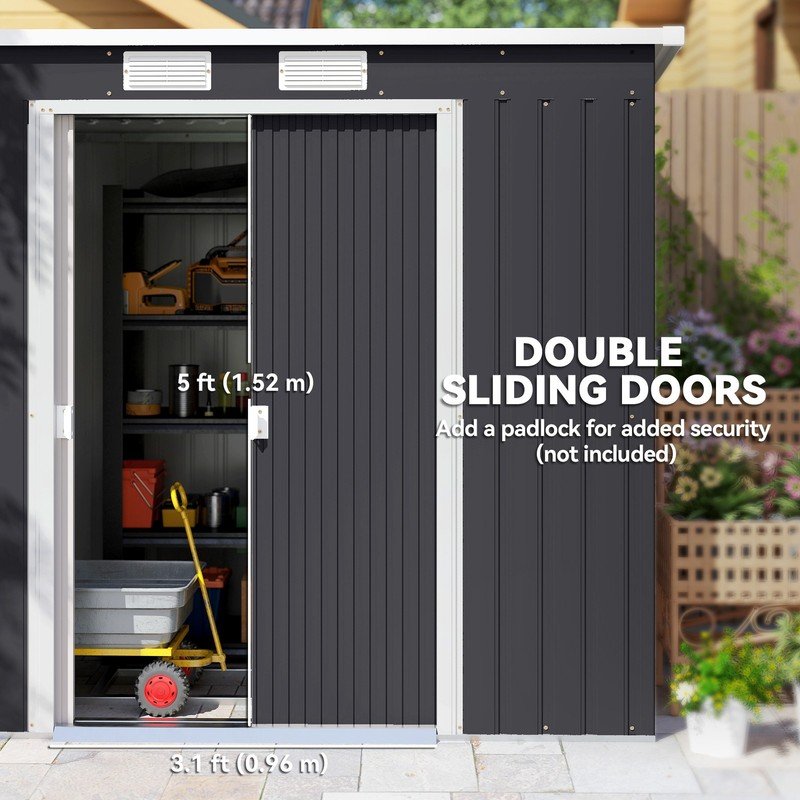 7 x 4ft Metal Garden Storage Shed w/ Double Door Dark Grey - Image 7