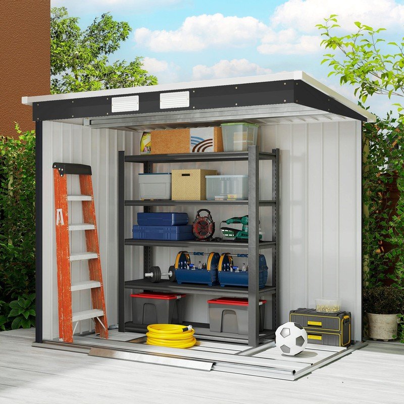 7 x 4ft Metal Garden Storage Shed w/ Double Door Dark Grey - Image 8
