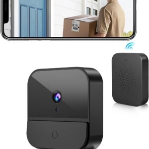 Wireless Video Doorbell with Camera, 1080P WiFi Video Doorbell Security Camera with Built-in Battery, 2.4GHz WiFi, Night Vision/2-Way Audio/Supports SD & Cloud Storage, Includes Chime