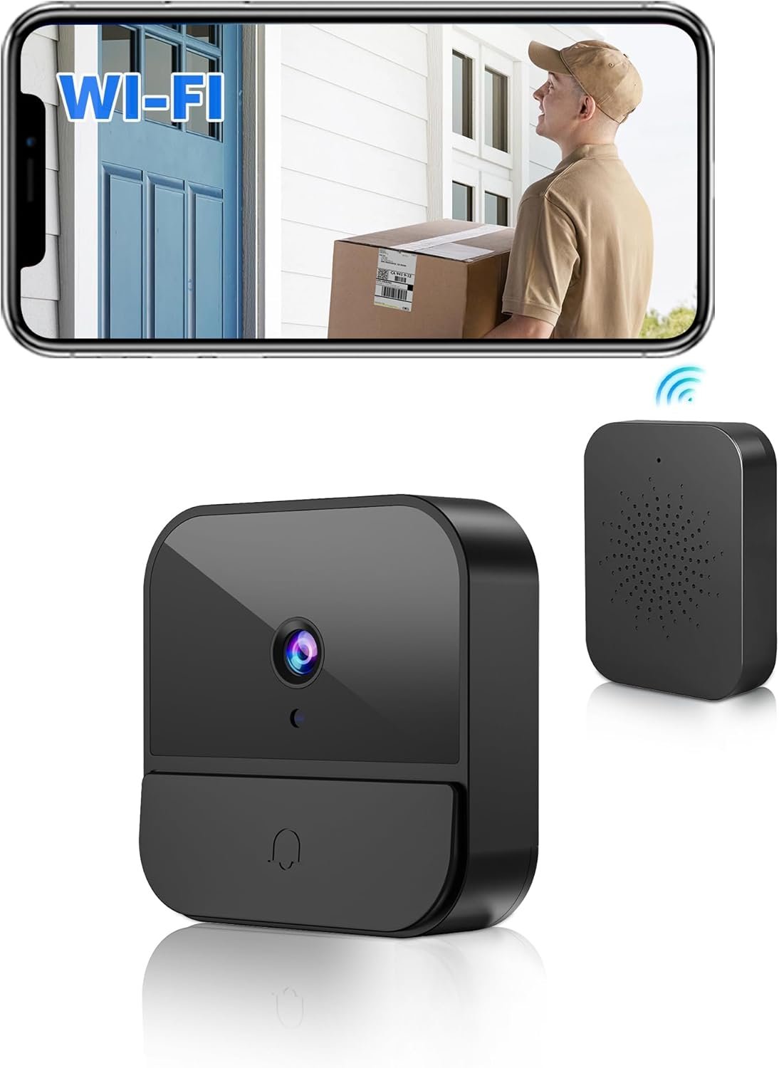 Wireless Video Doorbell with Camera, 1080P WiFi Video Doorbell Security Camera with Built-in Battery, 2.4GHz WiFi, Night Vision/2-Way Audio/Supports SD & Cloud Storage, Includes Chime