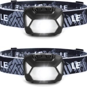 2 Pack Waterproof Super Bright LED Headlamp with 6 Lighting Modes