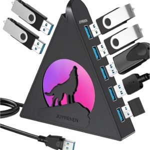 7 Port USB Hub, JoyReken USB 3.0 Hub with 2 FT Long Cable, Vertical USB Exrension Hub for Laptop, MacBook, Xbox, PS4/5, Flash Drive, XPS, PC, Flash Drive, Game Console, Printer, Camera,Keyborad, Mouse