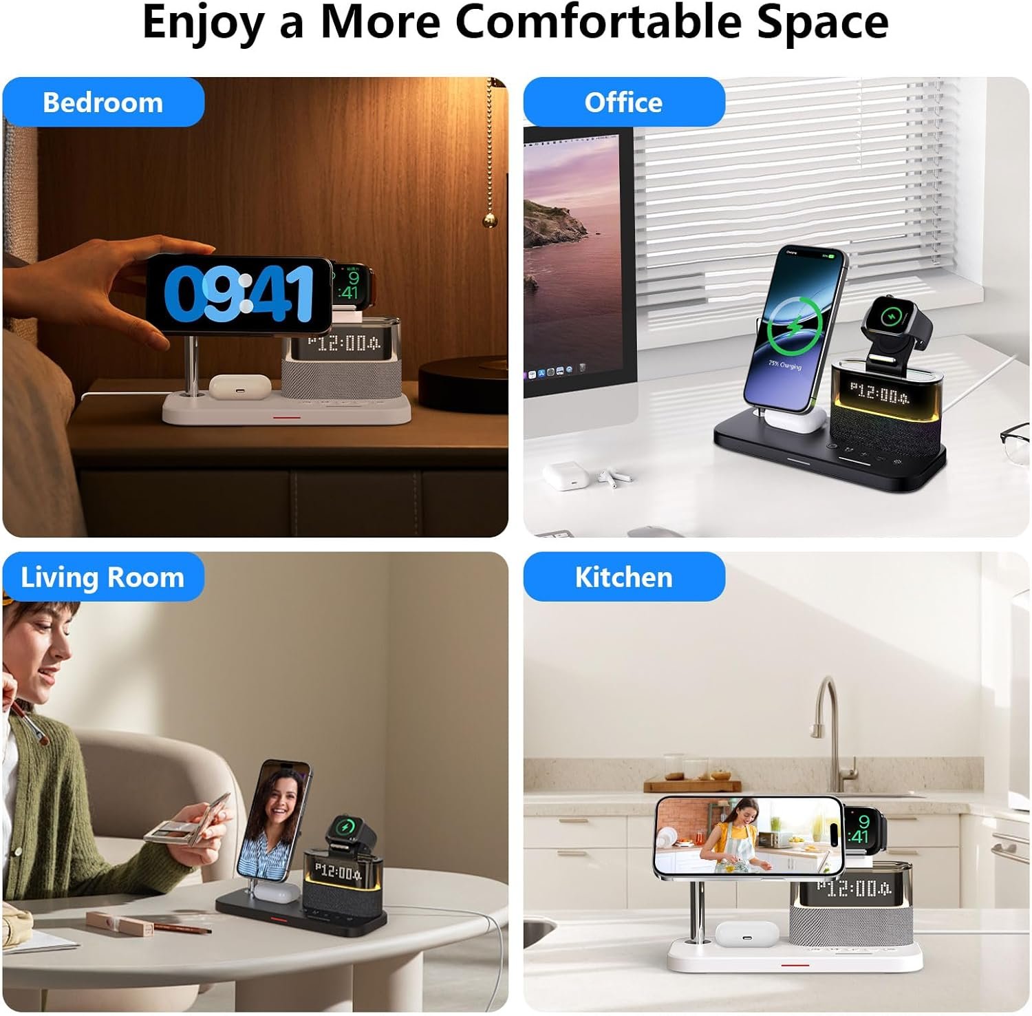 Apple Wireless Charging Station With Alarm Clock & Night Light - Image 5