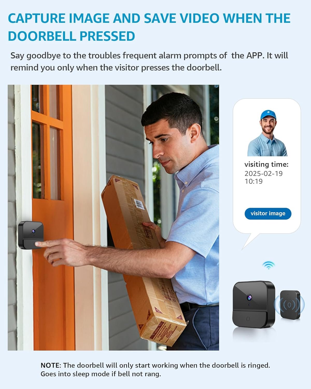 Wireless Video Doorbell with Camera, 1080P WiFi Video Doorbell Security Camera with Built-in Battery, 2.4GHz WiFi, Night Vision/2-Way Audio/Supports SD & Cloud Storage, Includes Chime - Image 6