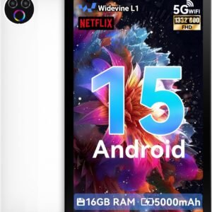 Tablet 10 Inch Android 15, Tablets 16GB RAM 1TB Expandable, Android Tablet 1332 * 800 HD, 5G WiFi, BT5.4, 5MP Dual Camera, Tab PC 5000mAh Battery, GMS Widevine L1 (White)