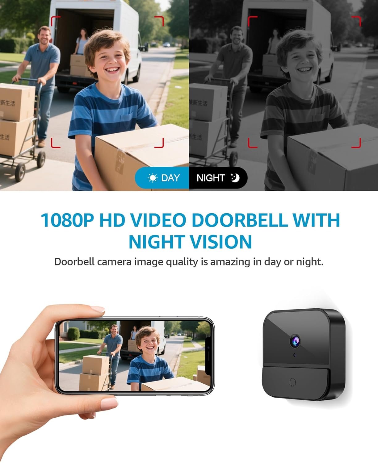 Wireless Video Doorbell with Camera, 1080P WiFi Video Doorbell Security Camera with Built-in Battery, 2.4GHz WiFi, Night Vision/2-Way Audio/Supports SD & Cloud Storage, Includes Chime - Image 5
