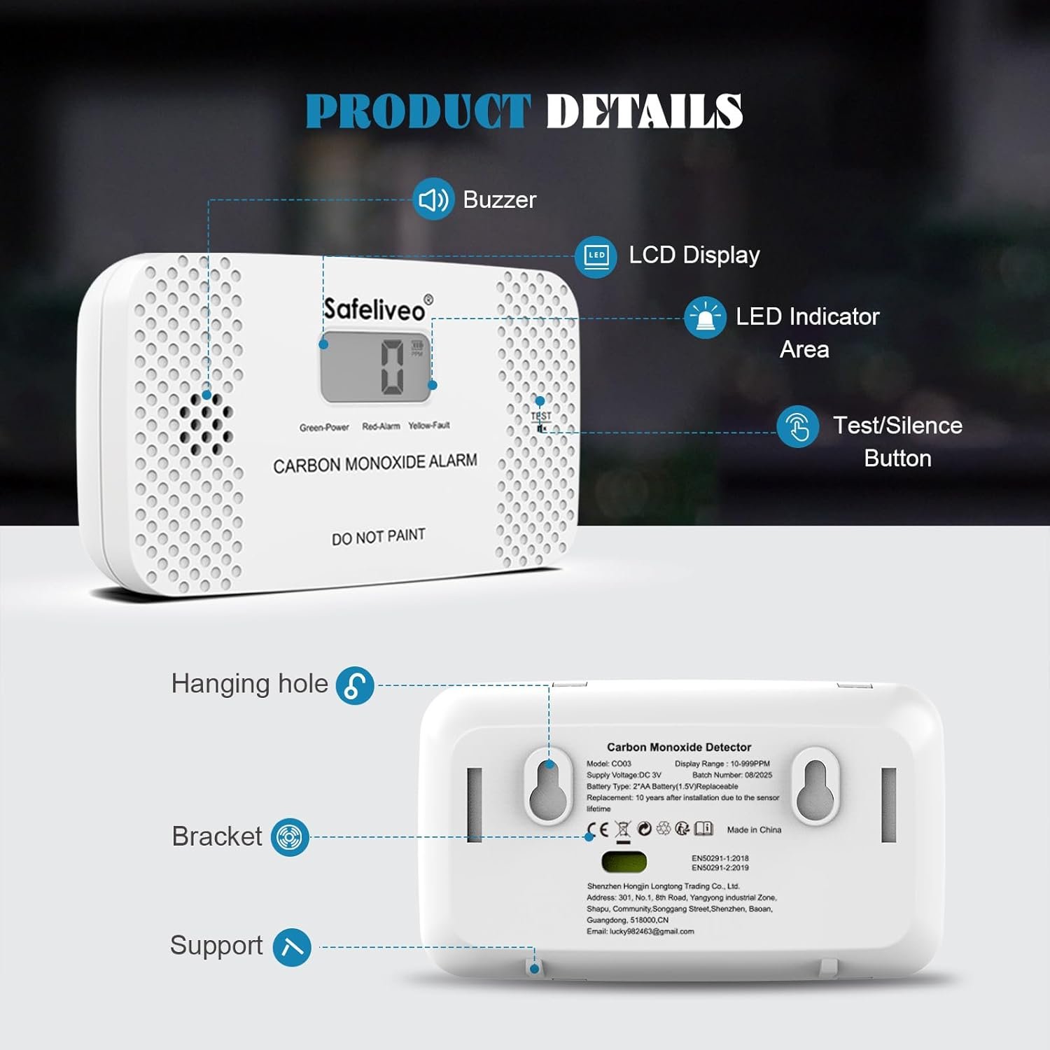 Carbon Monoxide Detector with Digital Display - 10 Year Sensor Life - Image 8