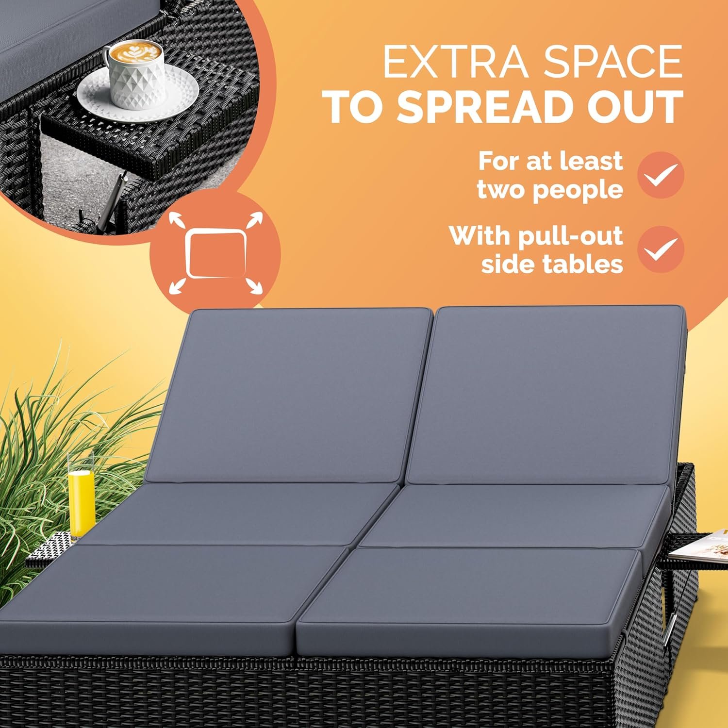 7-Position Poly Rattan Adjustable Weatherproof Sun Lounger - Image 6