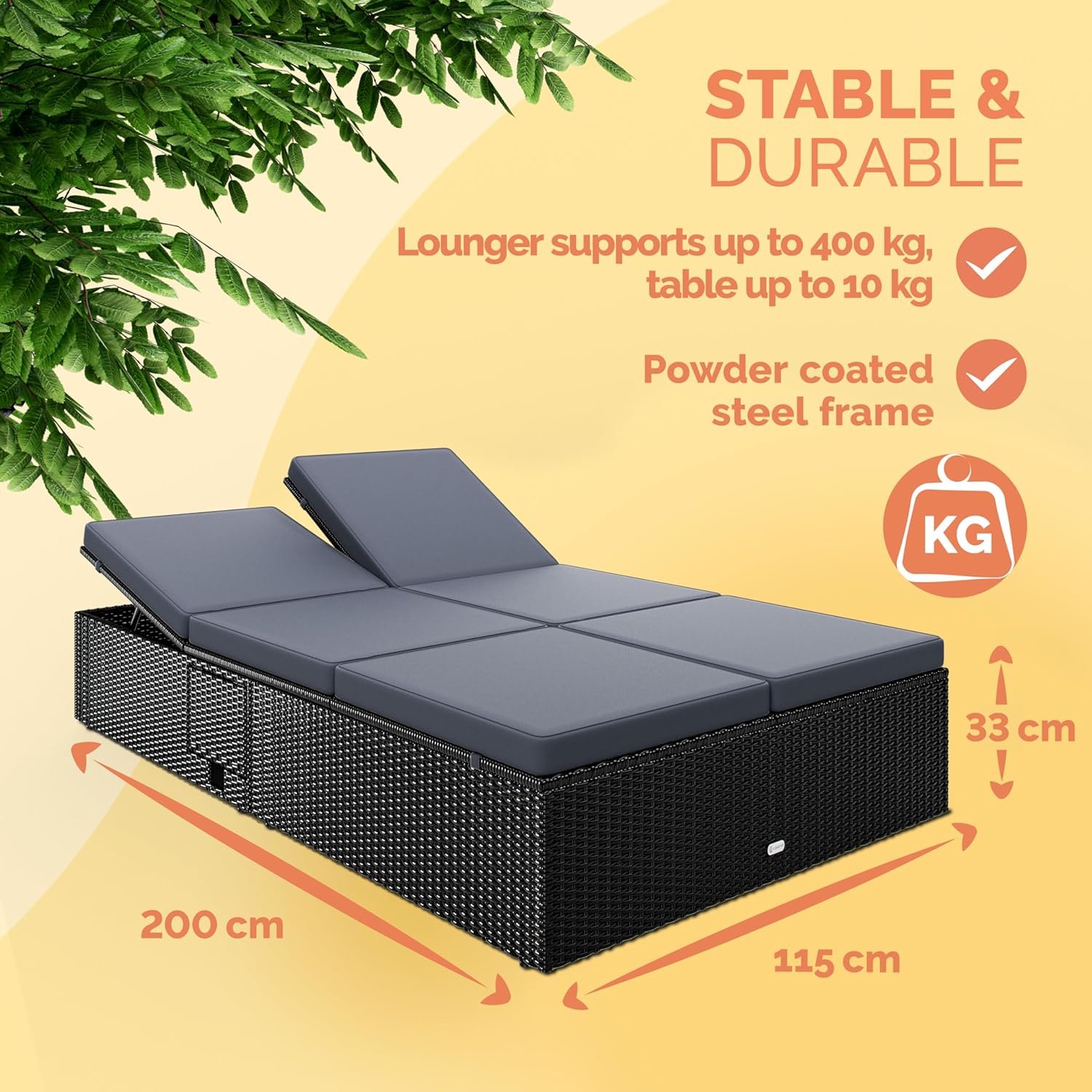 7-Position Poly Rattan Adjustable Weatherproof Sun Lounger - Image 2