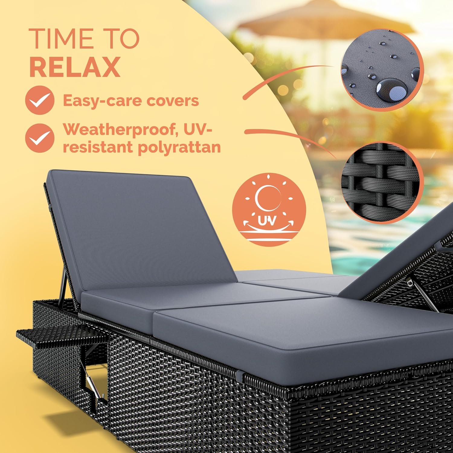 7-Position Poly Rattan Adjustable Weatherproof Sun Lounger - Image 3