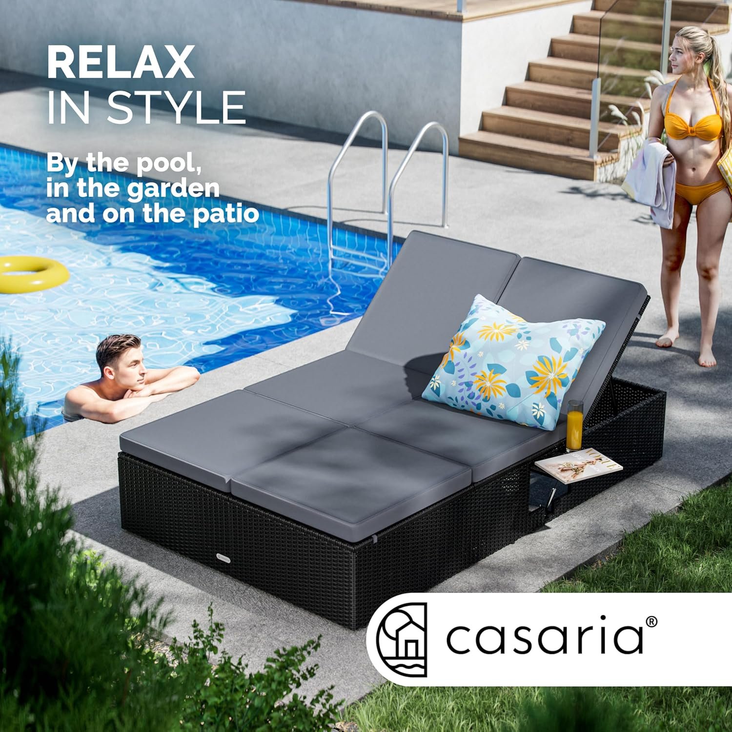 7-Position Poly Rattan Adjustable Weatherproof Sun Lounger - Image 4
