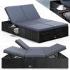 7-Position Poly Rattan Adjustable Weatherproof Sun Lounger