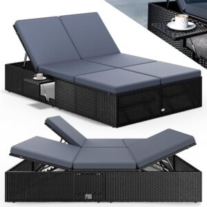 7-Position Poly Rattan Adjustable Weatherproof Sun Lounger racite