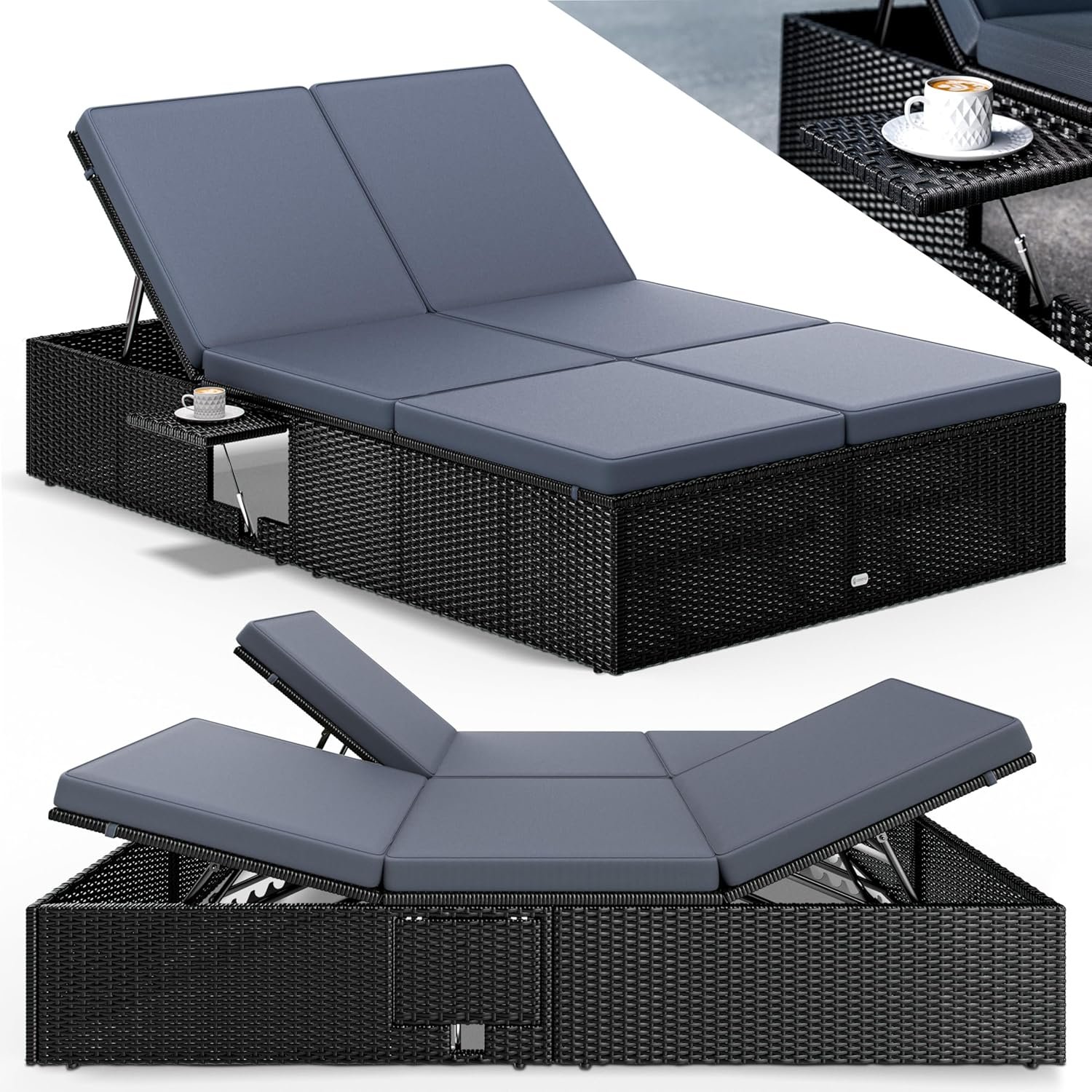 7-Position Poly Rattan Adjustable Weatherproof Sun Lounger