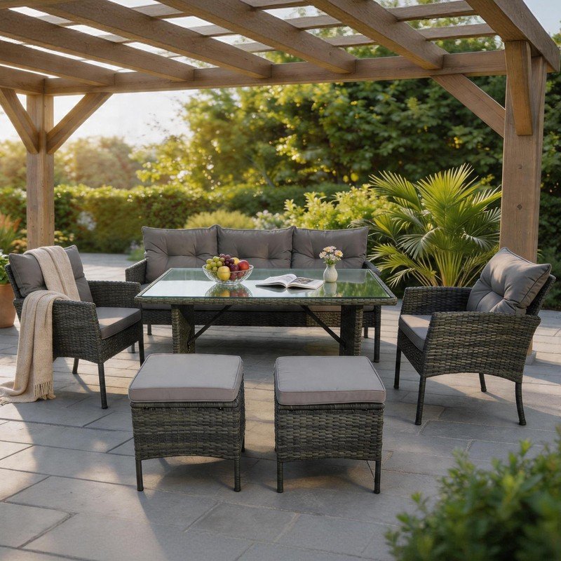 7-Seater Poly Rattan Garden Furniture Set with Table - Image 2