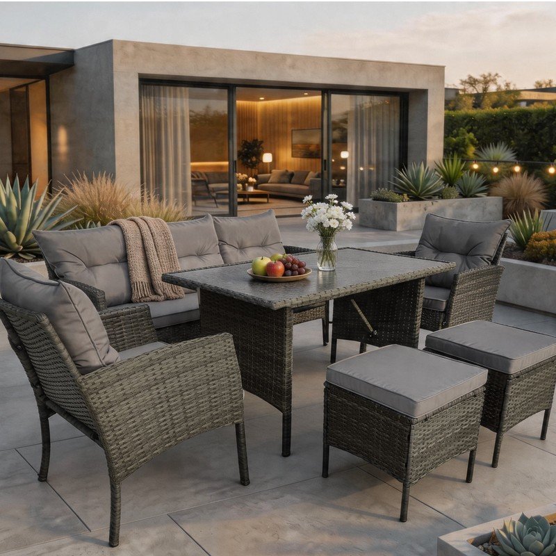 7-Seater Poly Rattan Garden Furniture Set with Table - Image 5