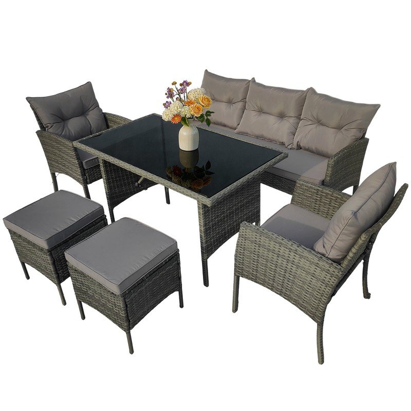7-Seater Poly Rattan Garden Furniture Set with Table - Image 7