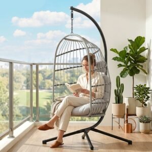 Outdoor Swing Egg Chair with Stand - Light Grey