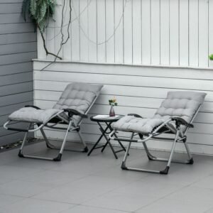 2 Piece Zero Gravity Reclining Folding Cushion Chair - Light Grey
