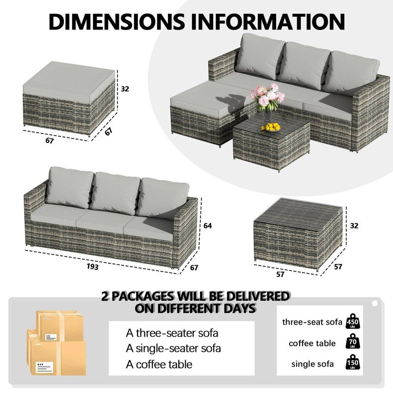 Poly Rattan 4 Seaters Corner Sofa Table Set - Image 7