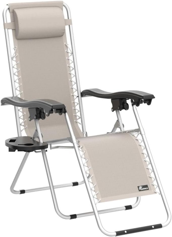 Set of 2 Zero Gravity Chairs Sun lounger with Cup and Phone Holder - Image 6
