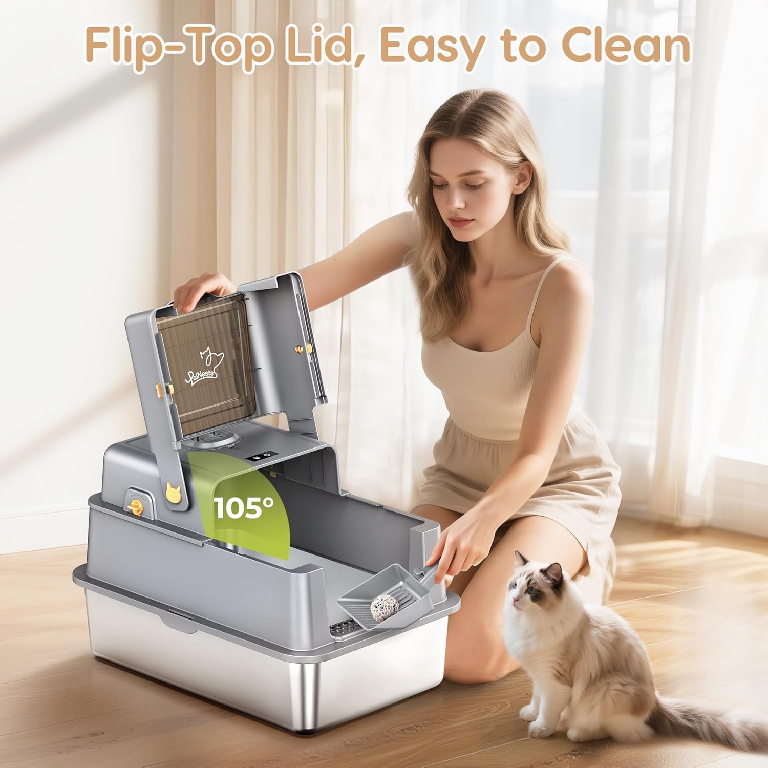 XXL Stainless Steel Cat Litter Tray with Fresh Air Deodorization System - Image 4