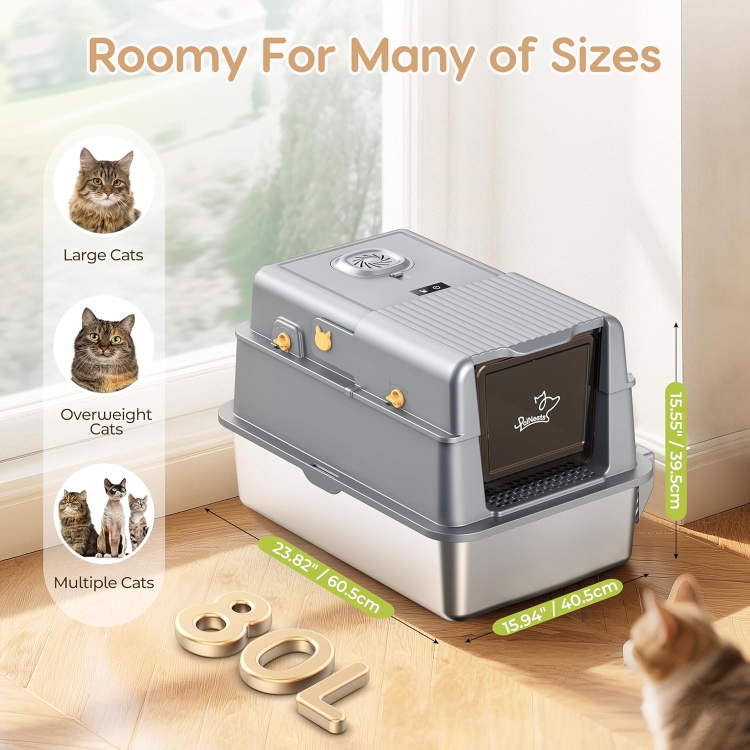 XXL Stainless Steel Cat Litter Tray with Fresh Air Deodorization System - Image 8