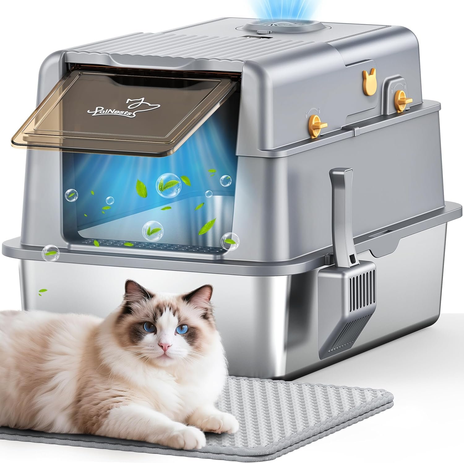 XXL Stainless Steel Cat Litter Tray with Fresh Air Deodorization System