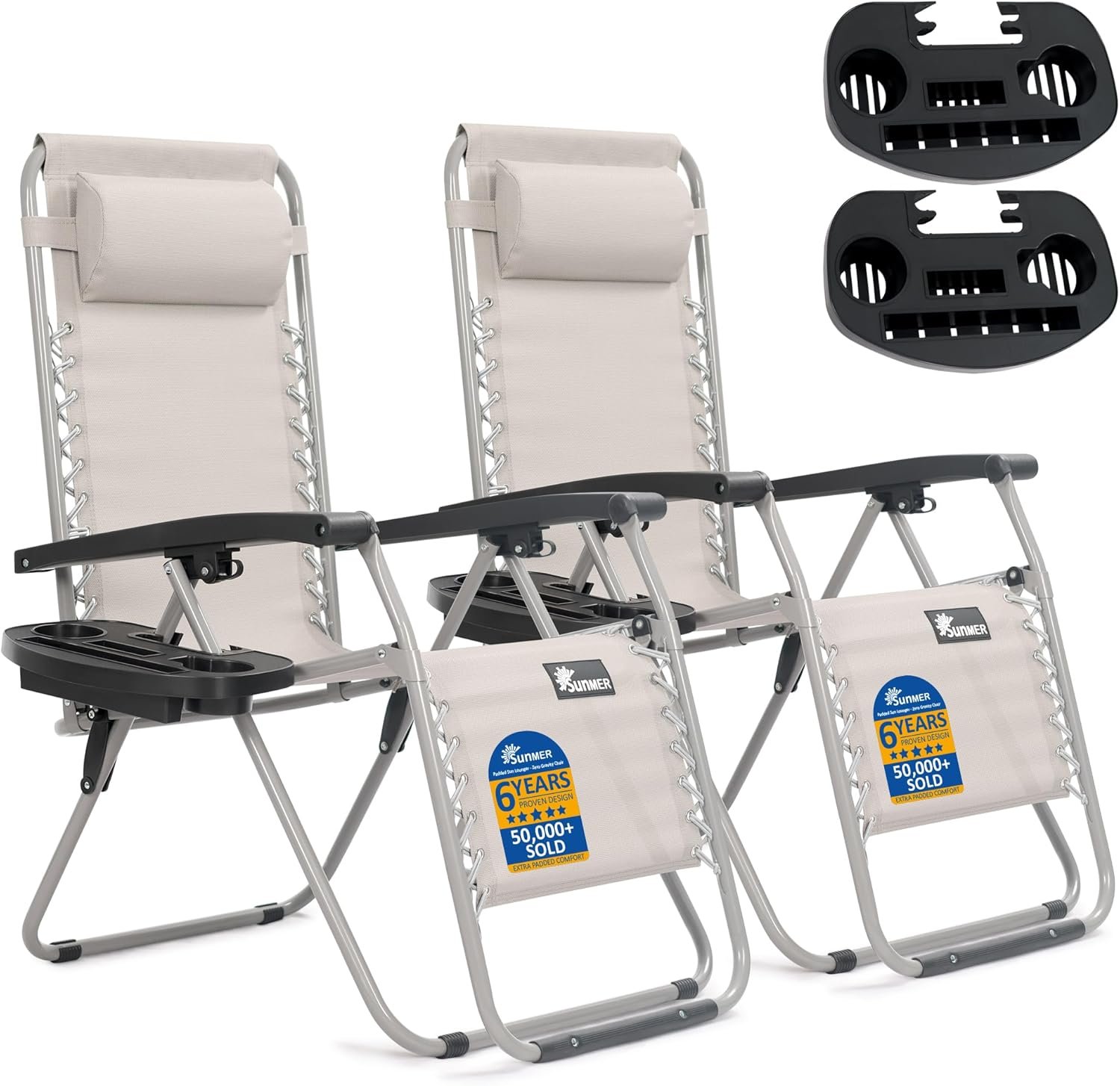 Set of 2 Zero Gravity Chairs Sun lounger with Cup and Phone Holder - Image 2