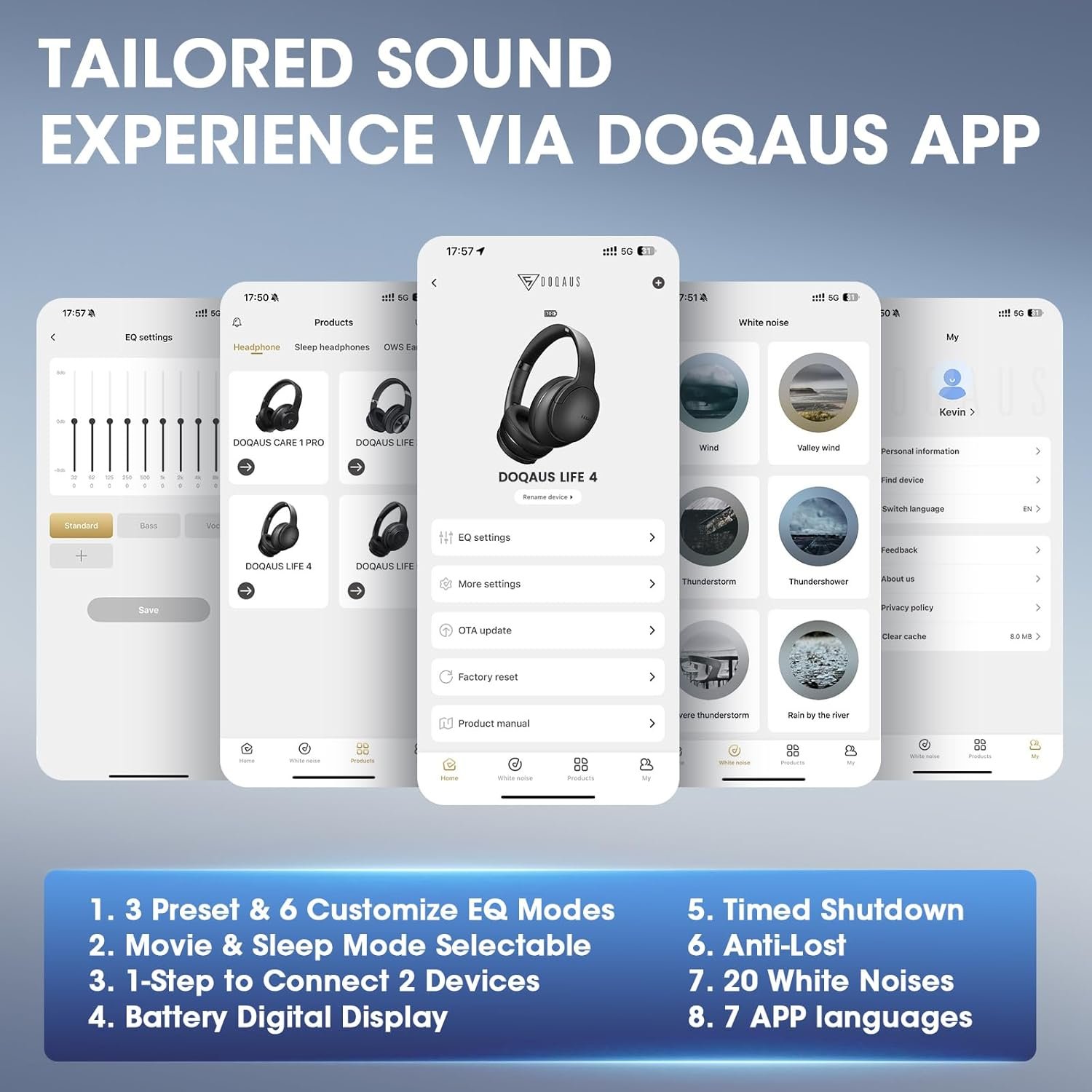 Wireless Headphones Over Ear with APP Control | 90H Playtime - Image 7