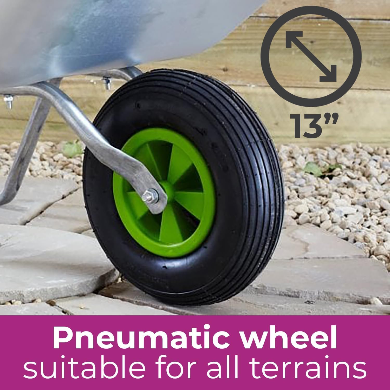 65L Pneumatic Tyre Wheelbarrow with Galvanised Metal - Image 4