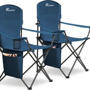 Set of 2 Folding Camping Chairs with Armrests