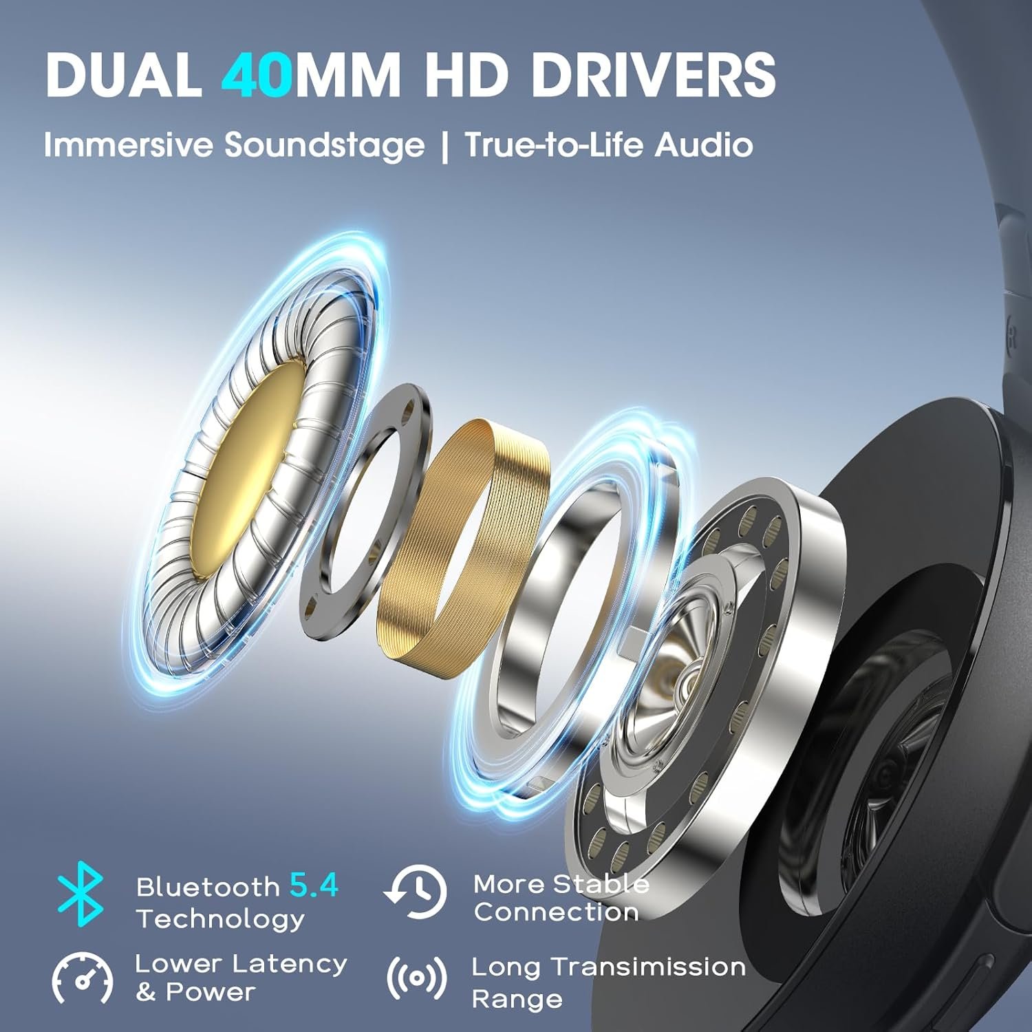 Wireless Headphones Over Ear with APP Control | 90H Playtime - Image 5