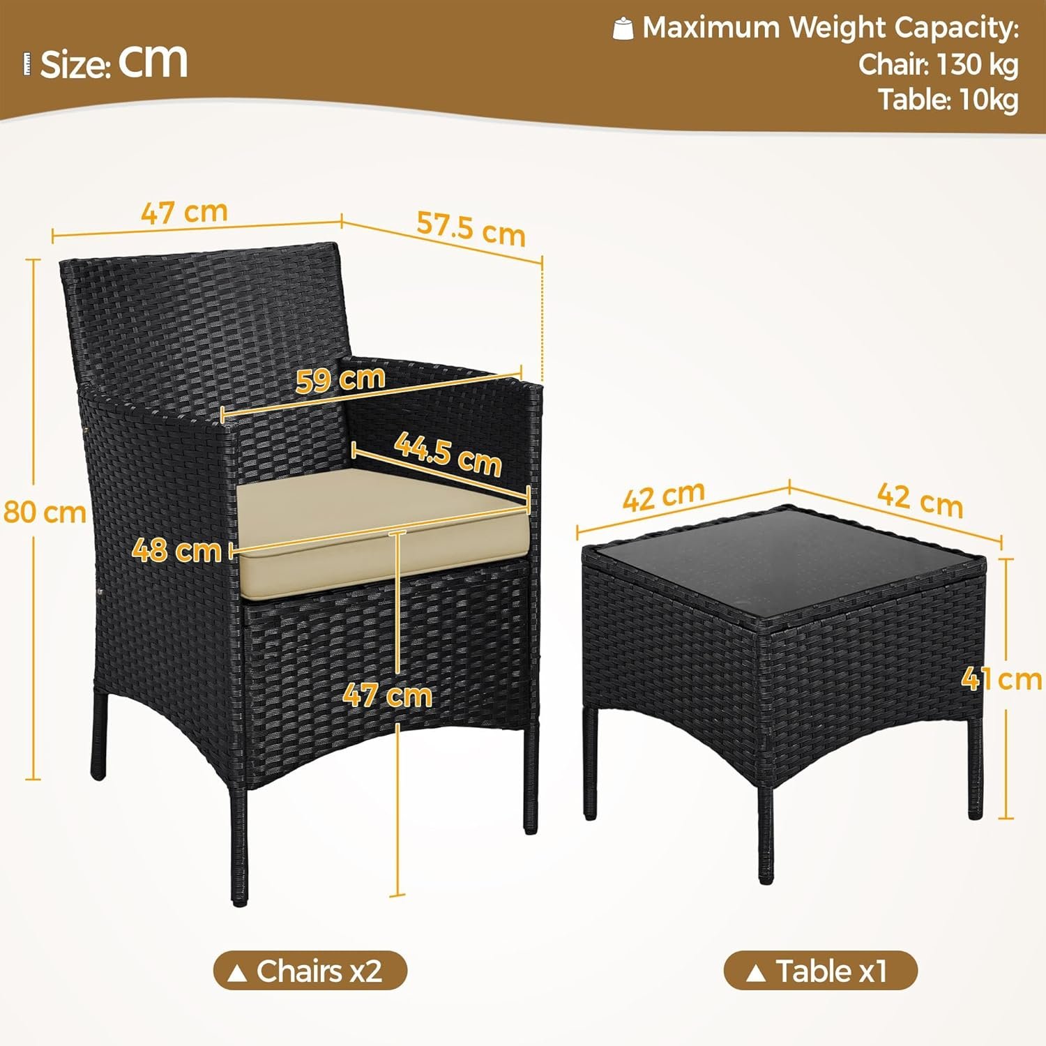 3 Piece Poly Rattan Patio Furniture Set - Image 3