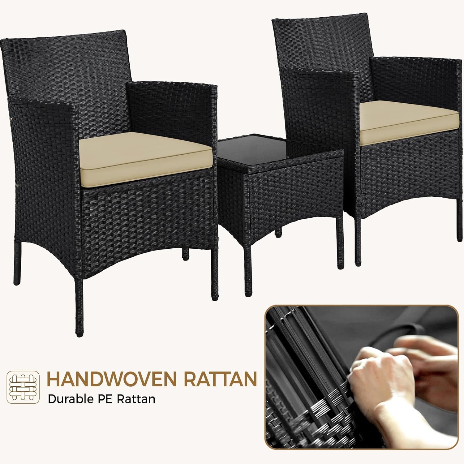 3 Piece Poly Rattan Patio Furniture Set - Image 8