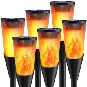 6 Pack Pathway Solar Torch Light with Flickering Flames
