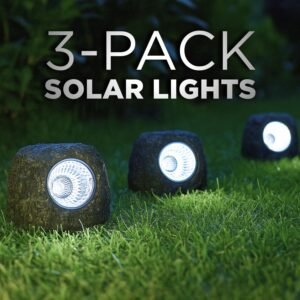 3 Pack of LED Rock Design Outdoor Solar Light