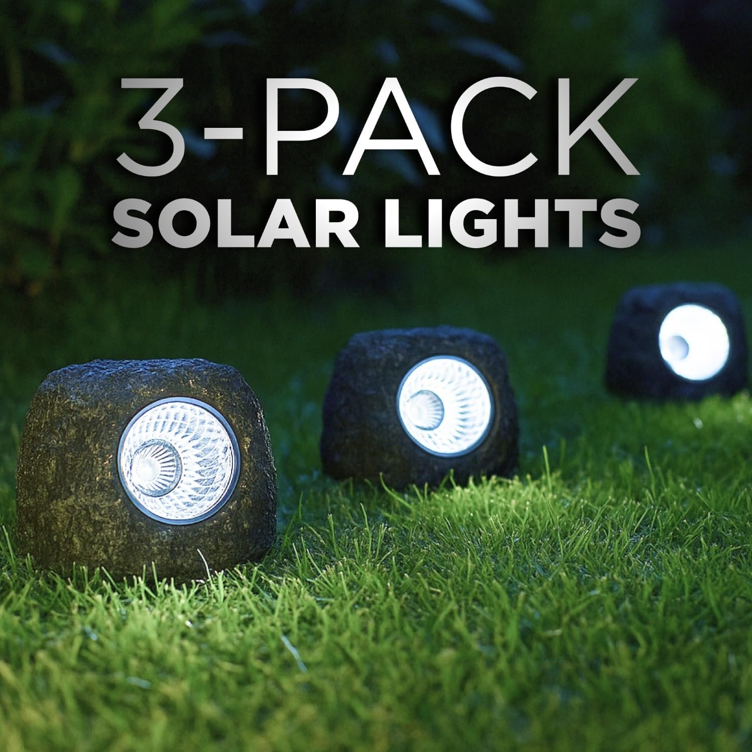 3 Pack of LED Rock Design Outdoor Solar Light