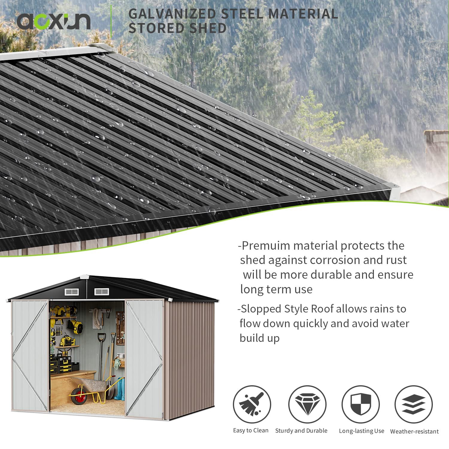 6x4 FT Heavy Duty Metal Garden Shed with Foundation Frames - Image 3