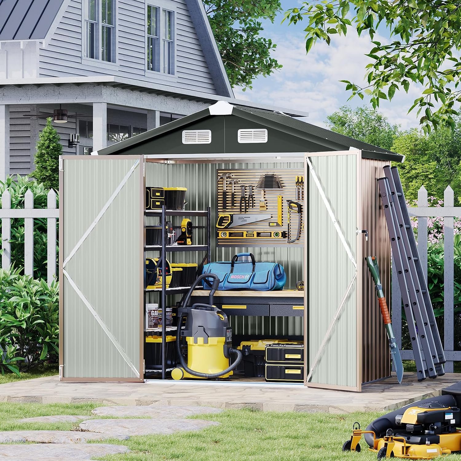 6x4 FT Heavy Duty Metal Garden Shed with Foundation Frames