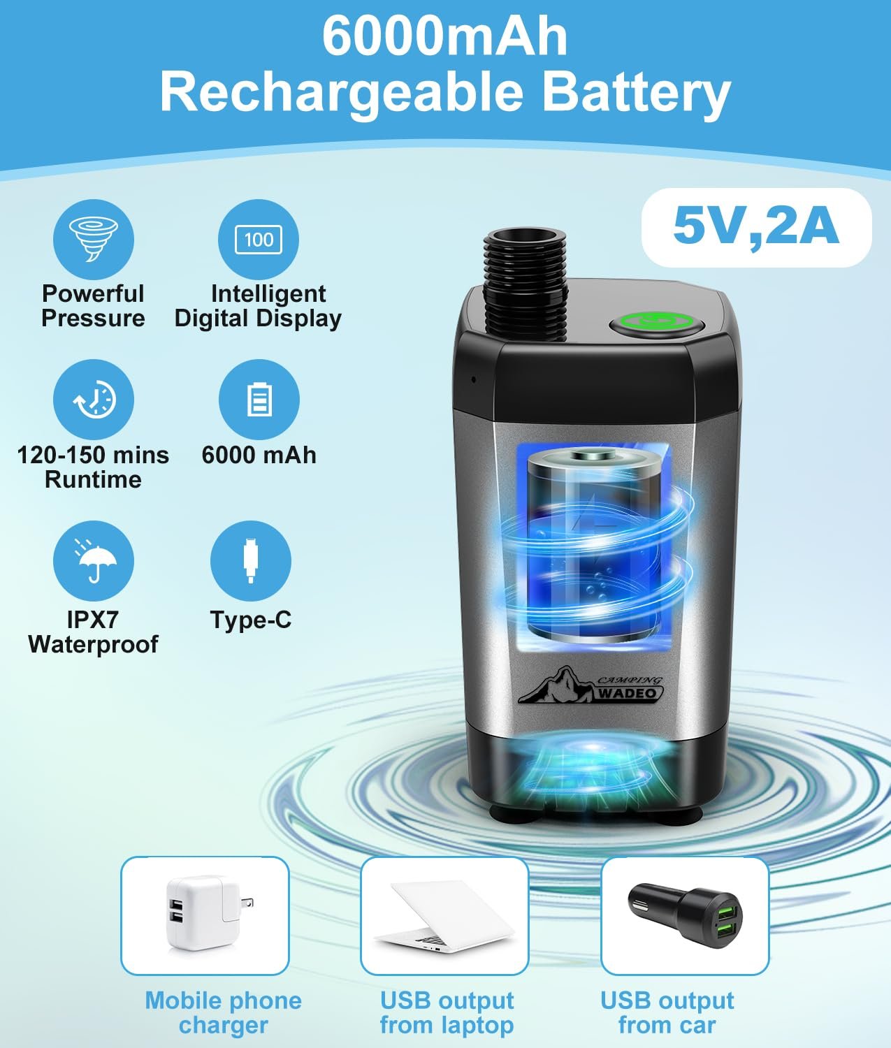Rechargeable Camping Shower Pump - 10 Days Runtime - Image 2