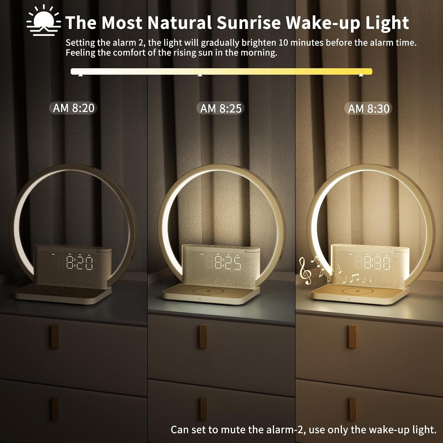 Wake up Lamp Alarm Clock with Wireless Charger - Image 6