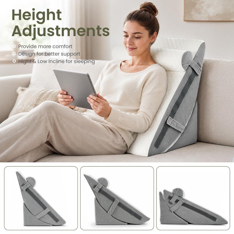 Adjustable Foam Bed Wedge Pillows for Reflux, Back Pain & Leg Support - Image 4