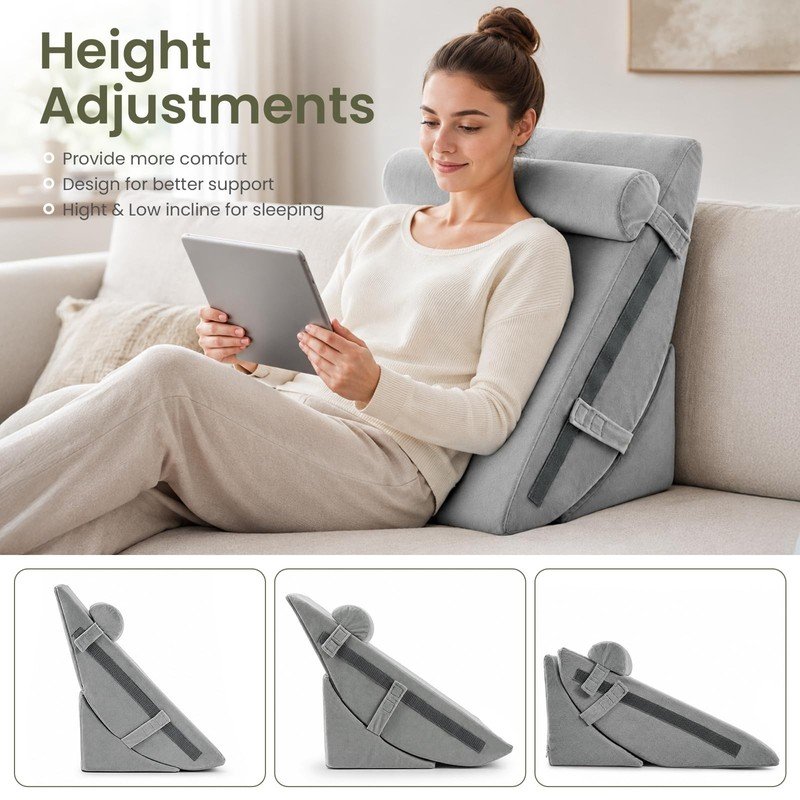 Adjustable Foam Bed Wedge Pillows for Reflux, Back Pain & Leg Support - Image 6